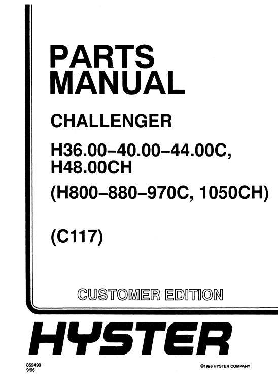 Hyster H800, Hyster H880, Hyster H970C, Hyster H1050CH (C117) Parts Manual - Image 2