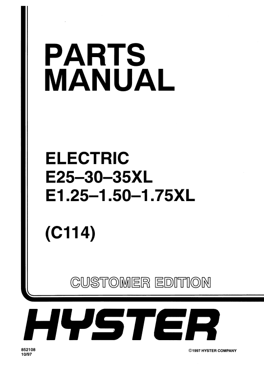 Hyster E25, Hyster E30, Hyster E35XL (C114) Forklift Parts Manual - Image 2
