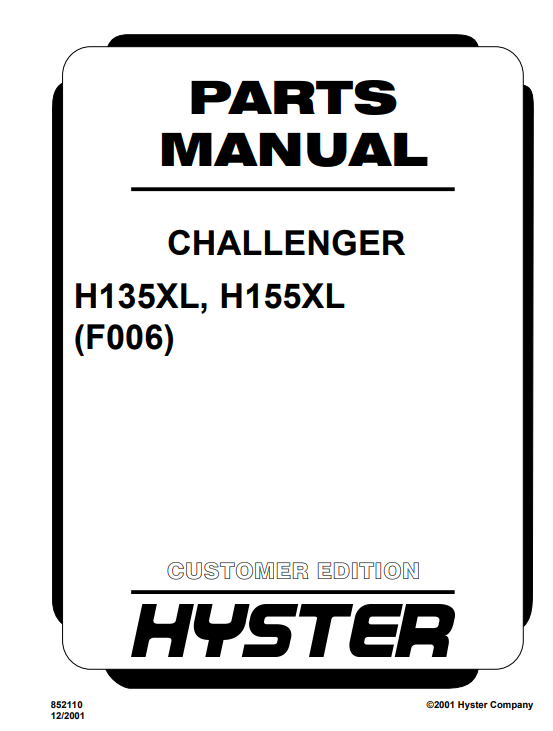 Hyster H135XL , Hyster H155XL Forklift Parts Manual - Image 2