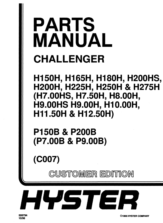 Hyster H150H to Hyster H275H (C007) Forklift Parts Manual - Image 2
