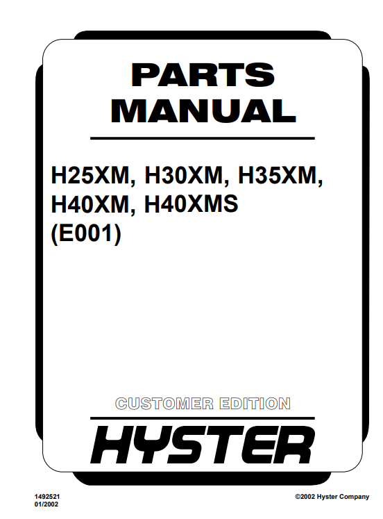 Hyster H25XM, H30XM, H35XM, H40XM, H40XMS (E001) Forklift Parts Manual - Image 2