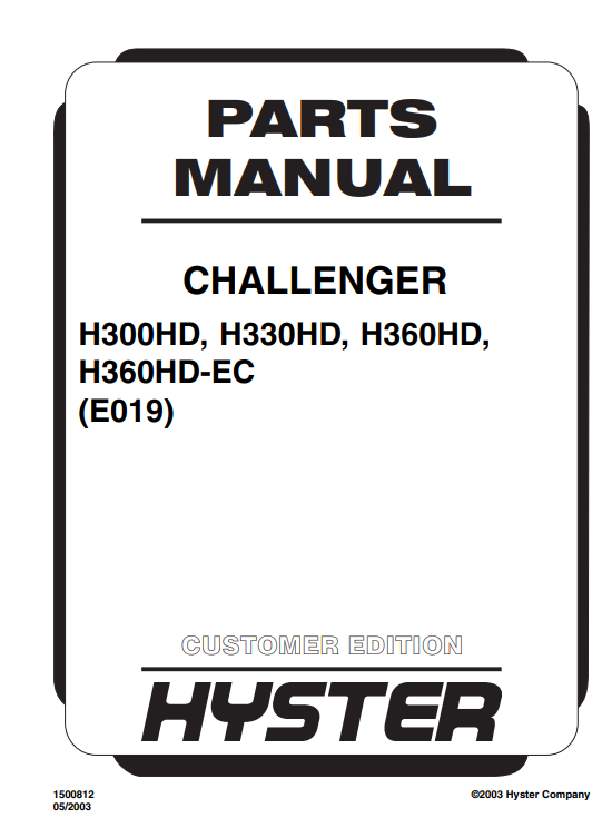 Hyster H300HD, Hyster H330HD, Hyster H360HD, Hyster H360HDEC (E019) Forklift Parts Manual - Image 2