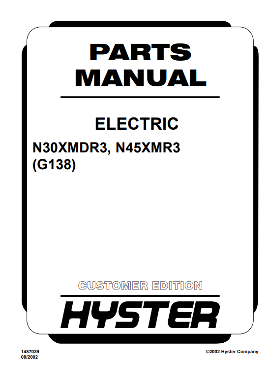 Hyster N30XMDR3, Hyster N45XMR3 (G138) Forklift Parts Manual - Image 2
