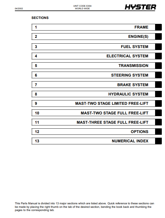 Hyster S100XM, Hyster S100XMBCS, Hyster S120XM, Hyster S120XMS, Hyster S70MX, Hyster S80XM, Hyster S80XMBCS (E004) Forklift Parts Manual - Image 3