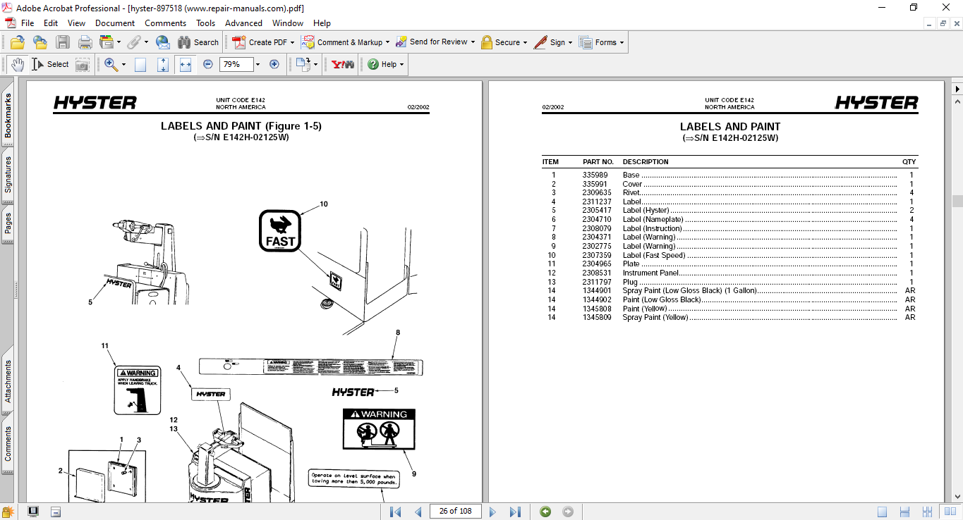 Hyster T5XT (E142) Forklift Parts Manual - Image 4