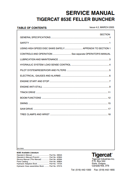 Tigercat 853E feller buncher service repair manual - Image 2