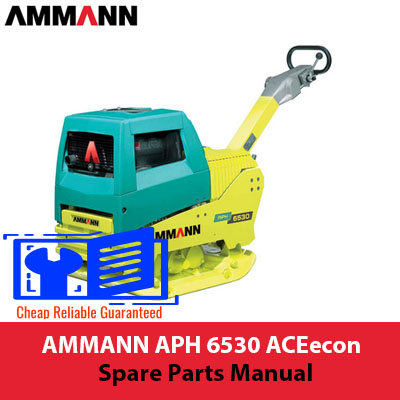 AMMANN APH 6530 ACEecon Spare Parts Manual cover featuring technical illustrations and part listings for machinery maintenance