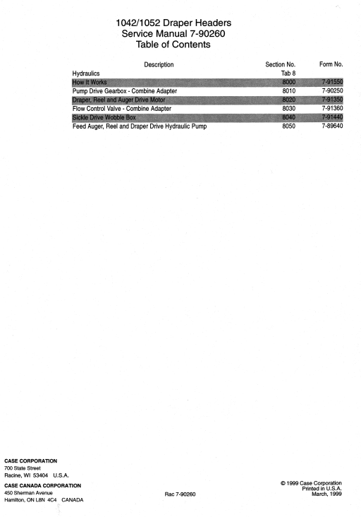Case 1042, Case 1052 Draper Headers Service Repair Manual - Image 2