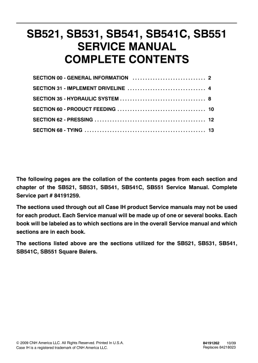 Case SB521, Case SB531, Case SB541C, Case SB551 Small Square Balers Service Repair Manual - Image 2