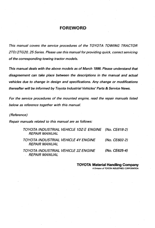Toyota 2TG20-25, 2-2TG20-25, 42-2TD20-25 Material Handling vehicles Service Repair Manual - Image 3