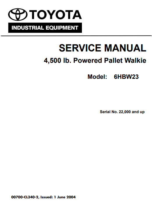 Toyota 6hbw23 Electric Truck Power Pallet Jack Service Repair Manual - Image 3