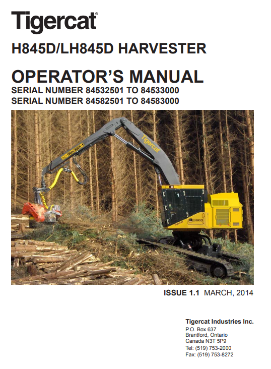 Tigercat H845D, Tigercat LH845D Harvester Operator's Manual - Image 2