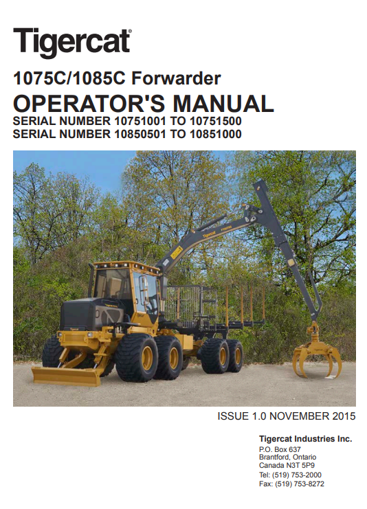 Tigercat 1075C, Tigercat 1085C Forwarder Operator's Manual - Image 2