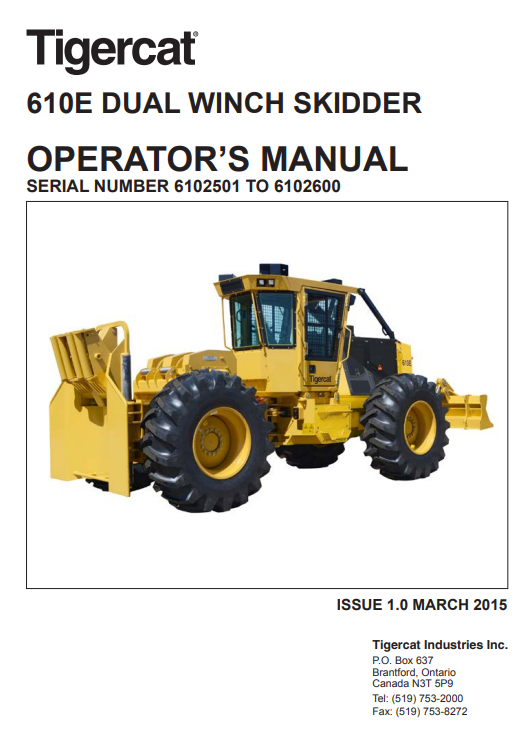 Tigercat 610E Dual Winch Skidder Operator's Manual - Image 2