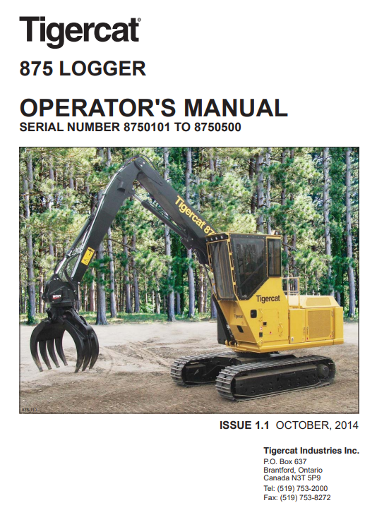 Tigercat 875 Logger Operator's Manual - Image 2