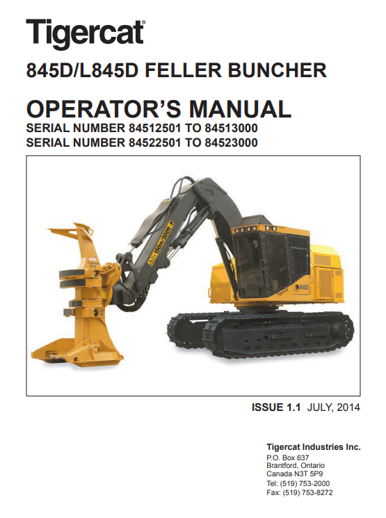Tigercat 845D, Tigercat L845D Feller Buncher Operator's Manual - Image 2