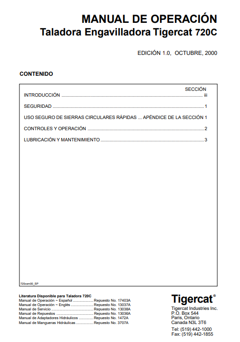 Tigercat 720C Feller Buncher Operator's Manual (Spanish) - Image 2