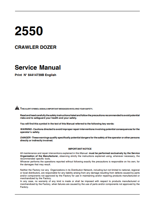 Case 2550 Crawler Dozer Service Repair Manual