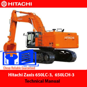 Hitachi 650LC-3 and 650LCH-3 technical manual cover, detailing machine specifications and maintenance instructions