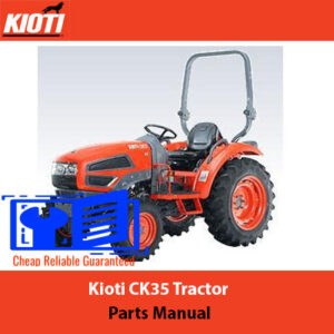 Kioti CK35 Tractor Parts Manual cover featuring a detailed illustration of the tractor and parts list