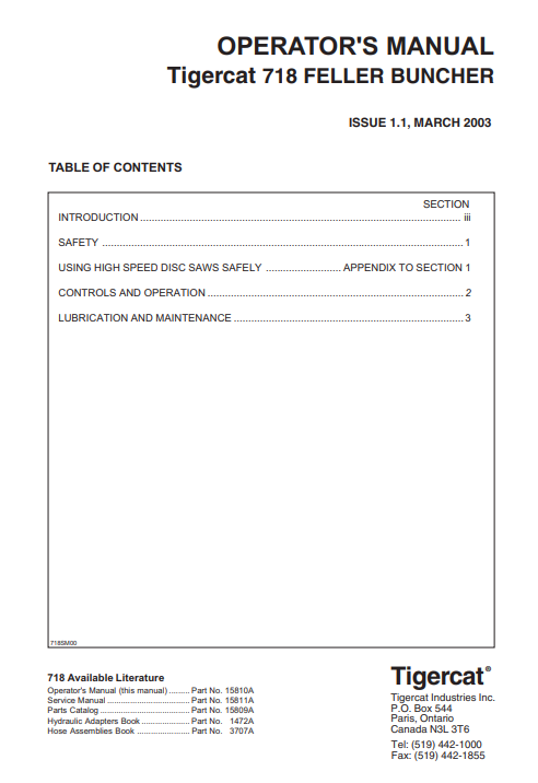 Tigercat 718 Feller Buncher Operator's Manual - Image 2