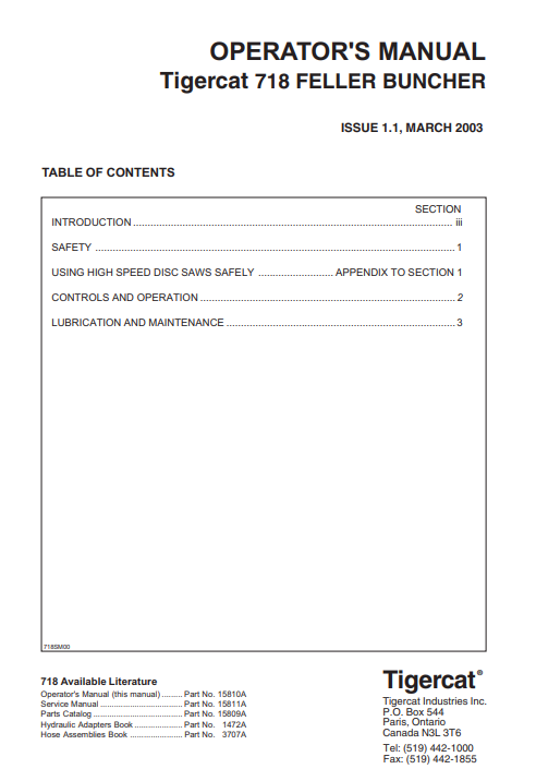 Tigercat 718 Feller Buncher Operator's Manual - Image 2