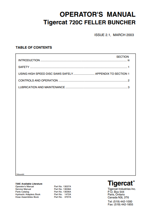 Feller Buncher Operator's Manual