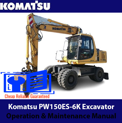 Komatsu PW150ES-6K Excavator Operation and Maintenance Manual cover featuring the model and key operational details