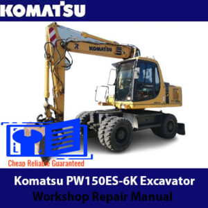 Komatsu PW150ES-6K Excavator Workshop Repair Manual, displaying the title and technical graphics related to the excavator