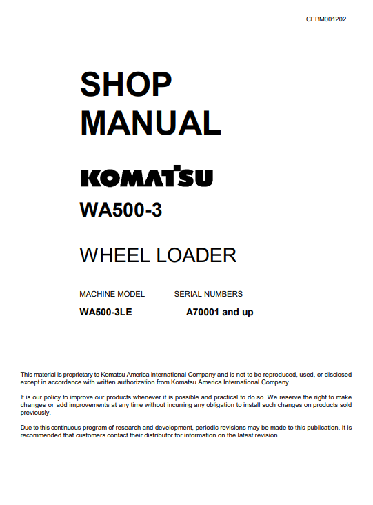 Komatsu WA500-3 Wheel Loader Workshop Repair Manual
