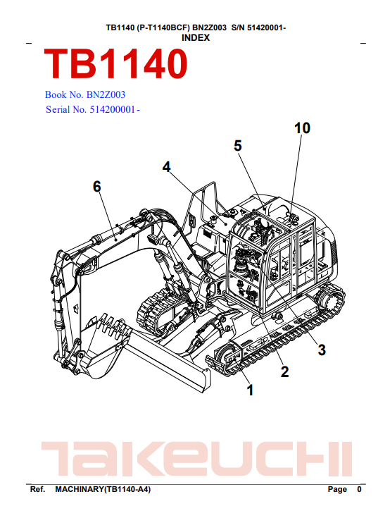 Takeuchi TB1140 Excavator Parts Manual - Image 2