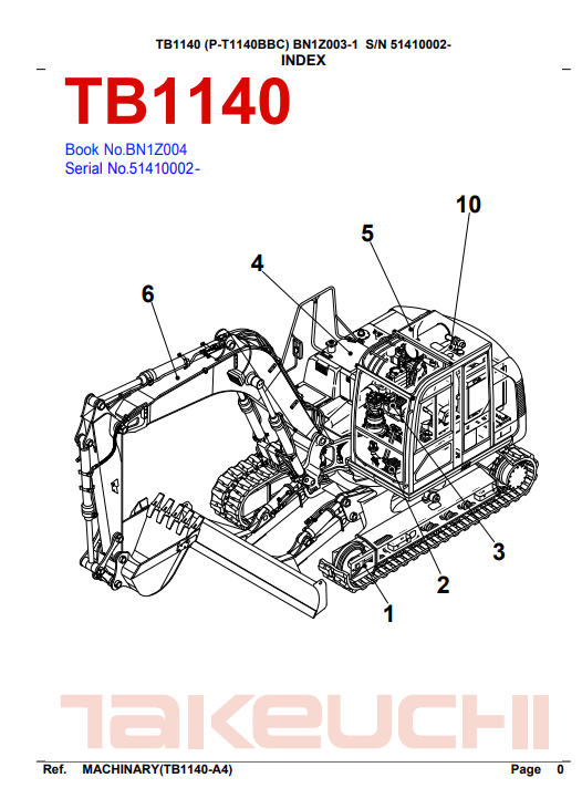 Takeuchi TB1140 Excavator Parts Manual - Image 2