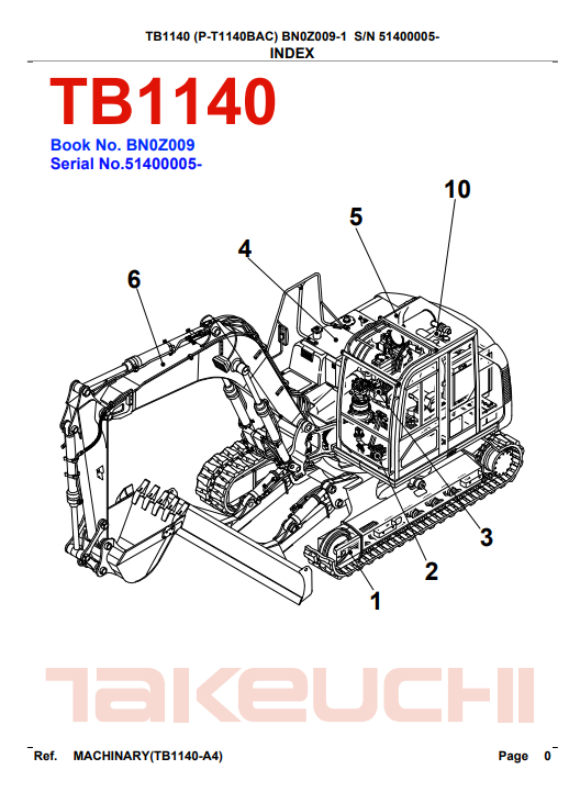 Takeuchi TB1140 Excavator Parts Manual - Image 2