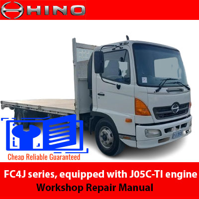 Workshop repair manual for Hino FC4J series, detailing the J05C-TI engine and repair procedures