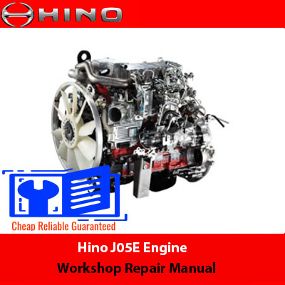 Hino J05E engine workshop repair manual cover featuring technical illustrations and detailed repair instruction