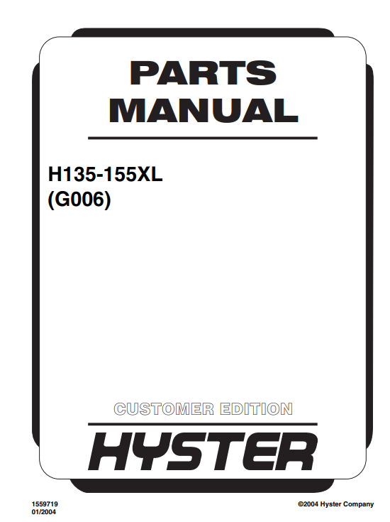 Hyster H135 Forklift Parts Manual Hyster 155XL Forklift Parts Manual