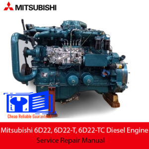Service repair manual cover for Mitsubishi 6D22, 6D22-T, 6D22-TC diesel engines, featuring technical illustrations and details