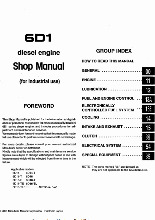 Mitsubishi 6D1 Series Diesel Engines Workshop Repair Manual - Image 2