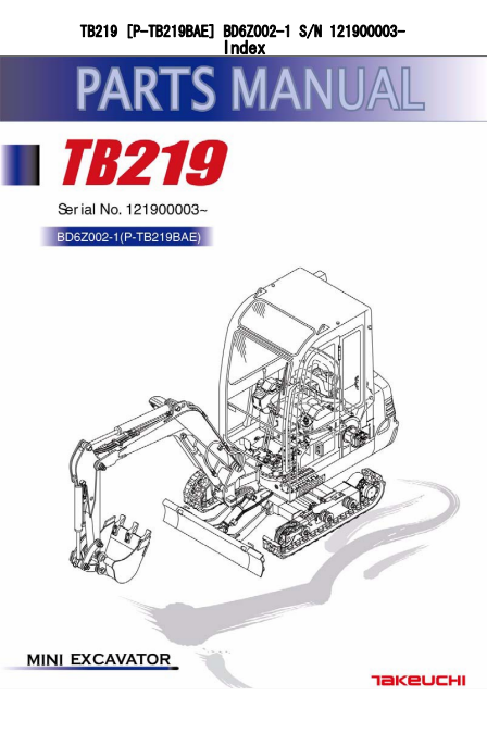 Takeuchi TB219 Mini Excavator Parts Manual - Image 2