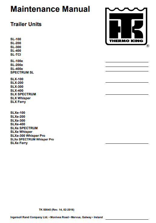 Thermo King SL, SLX, SLXe Series Thermo King units Maintenance Manual - Image 2