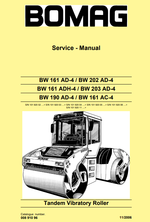 Bomag BW 161 AD-4, BW 202 AD-4, BW 161 ADH-4, BW 203 AD-4, BW 190 AD-4, BW 161 AC-4 Service Repair Manual - Image 2