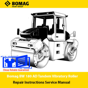 Service manual cover for Bomag BW 180 AD Tandem Vibratory Roller, detailing repair instructions and maintenance guidelines