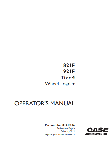 Case 821F, Case 921F Wheel Loader Operators Manual - Image 2