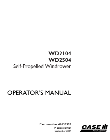 Case WD2104, Case WD2504 Self-Propelled Windrower Operator's Manual - Image 2