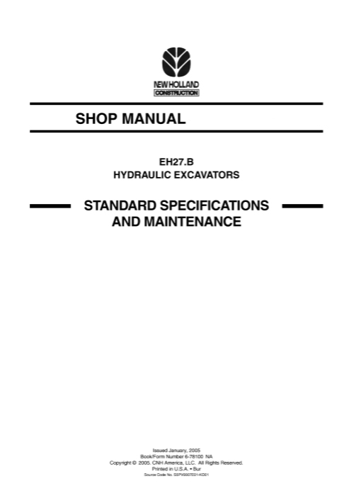 New Holland EH 27B Excavator Workshop Repair Manual - Image 2