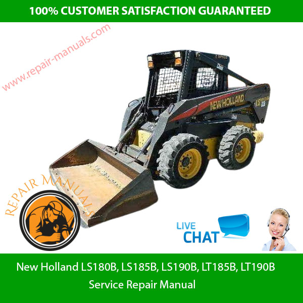 Service repair manual cover for New Holland LS180B, LS185B, LS190B, LT185B, and LT190B models