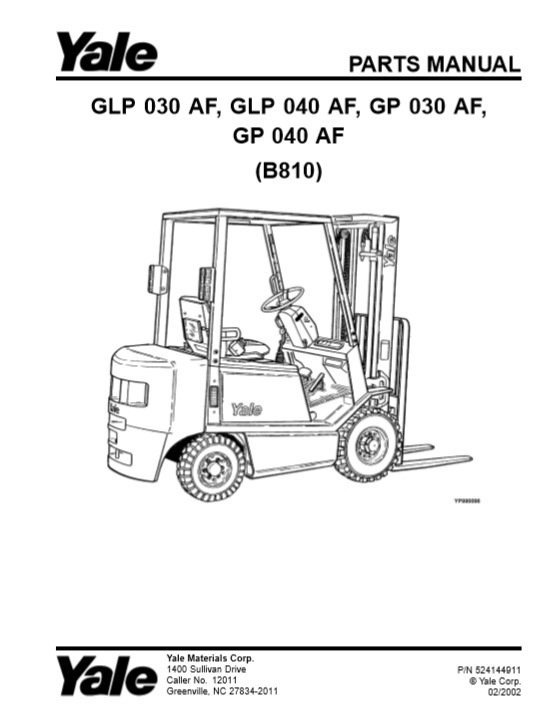 Yale GLP 030AF, GLP 040AF, GP 030AF. GP 040AF (B810) Forklift Parts Manual - Image 2