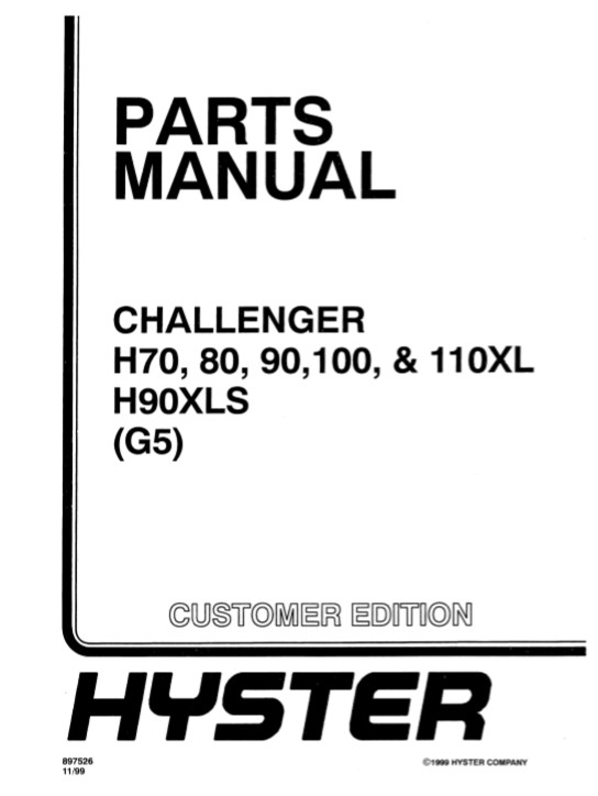 Hyster H70, Hyster H90, Hyster H100, Hyster H110XL, Hyster H90XLS (G5) Forklift Parts Manual - Image 2