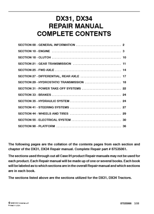 Case DX31 & Case DX34 Tractors Service Repair Manual - Image 2