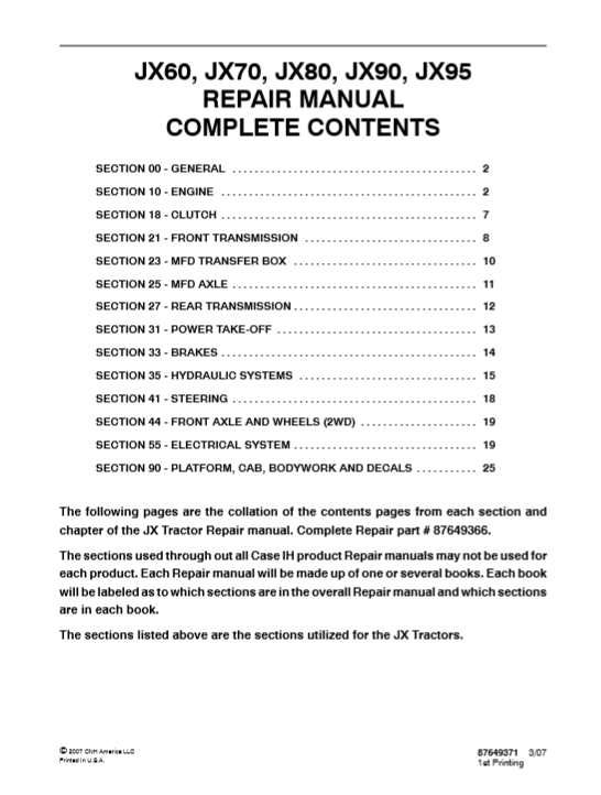 Case JX60, Case JX70, Case JX80, Case JX90, Case JX95 Tractors Service Repair Manual - Image 2